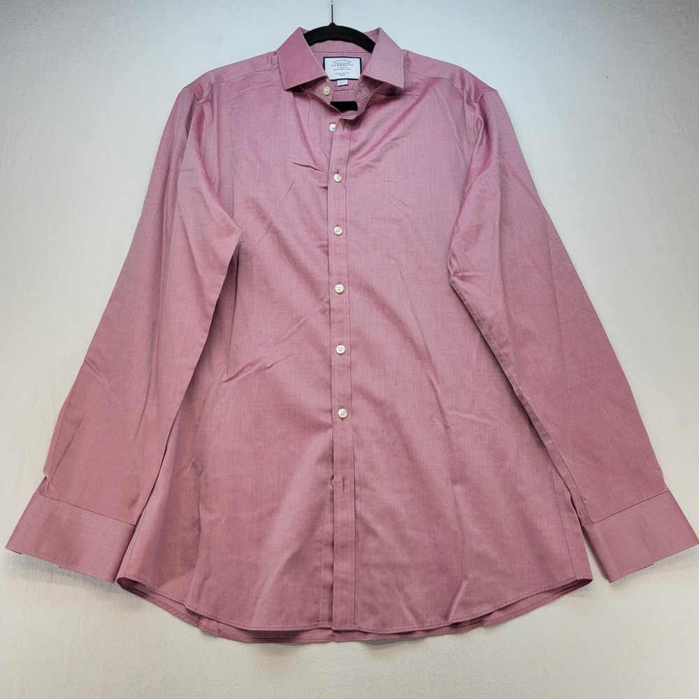 Charles Tyrwhitt Dress Shirt Mens 16.5/36 Pink Extra Slim Fit Non-Iron Twill